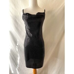 Bebe Sequin Mini Dress Womens Medium M Black Stretch Spaghetti Straps Sparkly